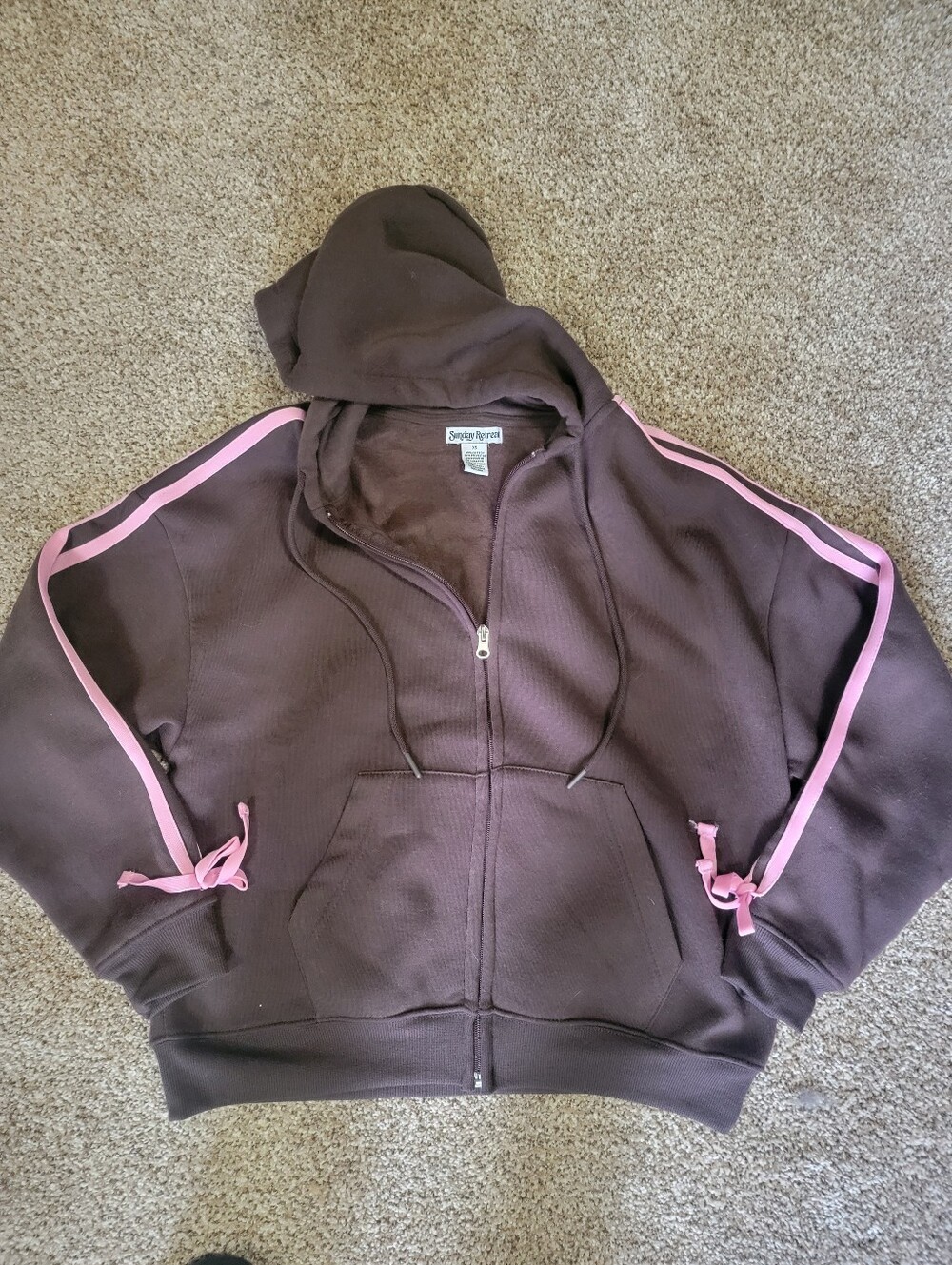 Brown And Pink Striped Hoodie Oversized New W Tag Juniors Xs